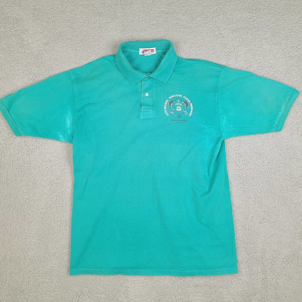 Vintage Latin Builders Assoc. Fishing Tournament Polo Shirt Large Jerzees USA